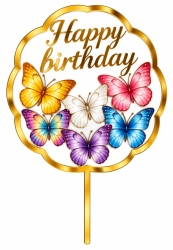 Dortový zápich Motýlci Happy Birthday Romance