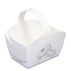 Svatební košíček s ouškem a potiskem s  prstýnky nebo se srdíčky  (9 x 6 x 7,5 cm) -  (minimální odběr 5ks)