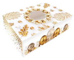 Vánoční krabice na cukroví Bílá s ozdobami
