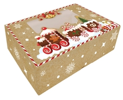 Vánoční krabice na cukroví Hnědá s perníčkovým vláčkem 