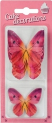 Dekorace z jedlého papíru Motýlci růžovo-červení (8 ks)