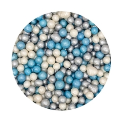 Cukrovo-rýžové perly směs modro-bílo-stříbrná 5mm , 50g