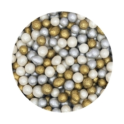 Cukrovo-rýžové perly směs stříbrno-bílo-zlatá 5mm  , 50g