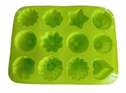 Silikonová pečící forma 12 tvarů-25x17x3cm - zelená