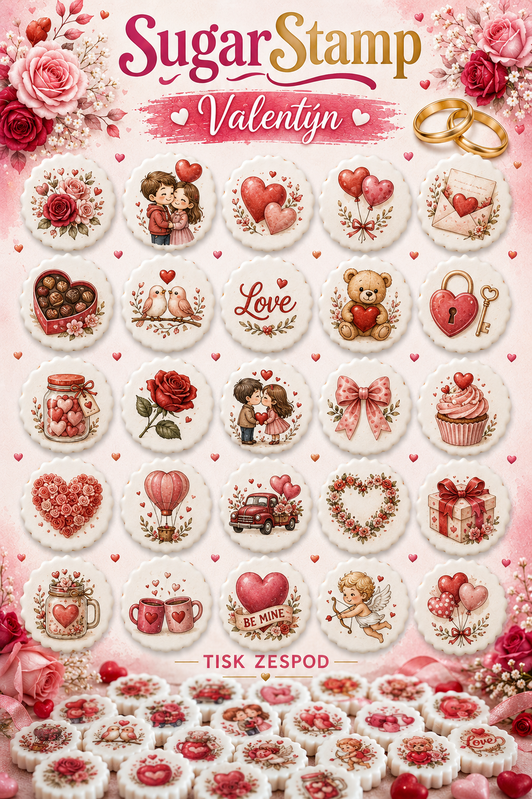 SUGAR STAMP  - Pusinky -  předtištěné předlohy - VALENTÝN