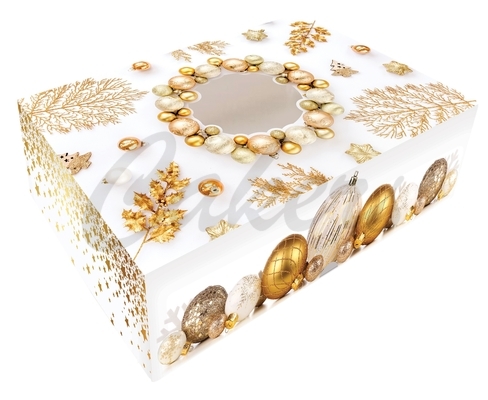 Vánoční krabice na cukroví Bílá s ozdobami