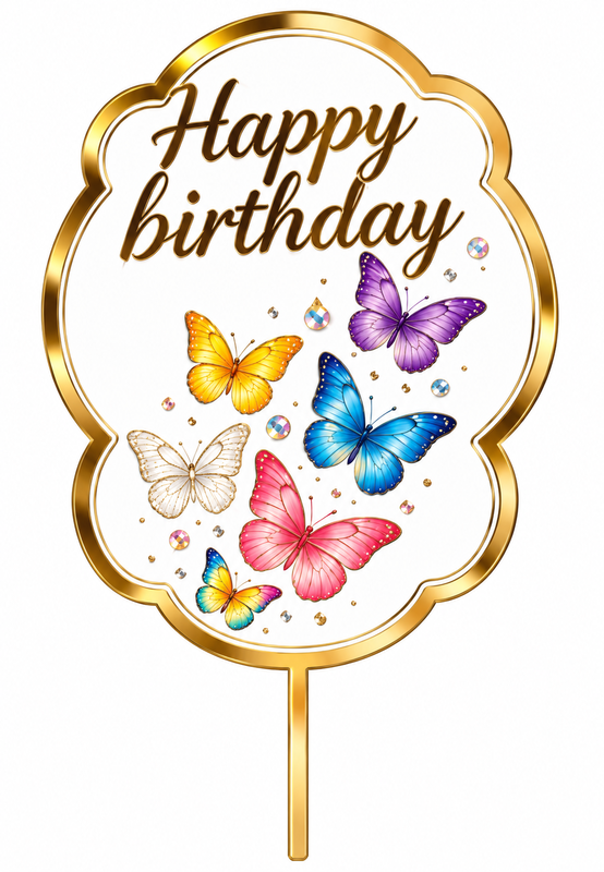 Dortový zápich Motýlci Happy Birthday ovál