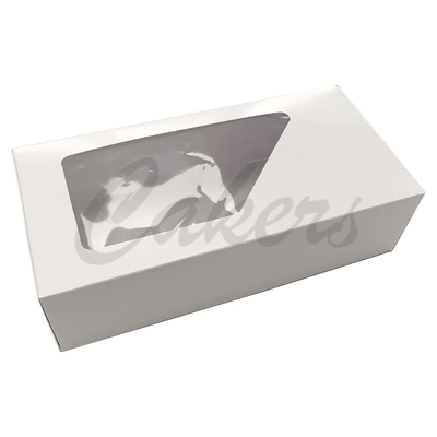 Krabice na zákusky bílá s okénkem (22 x 11 x 6 cm)